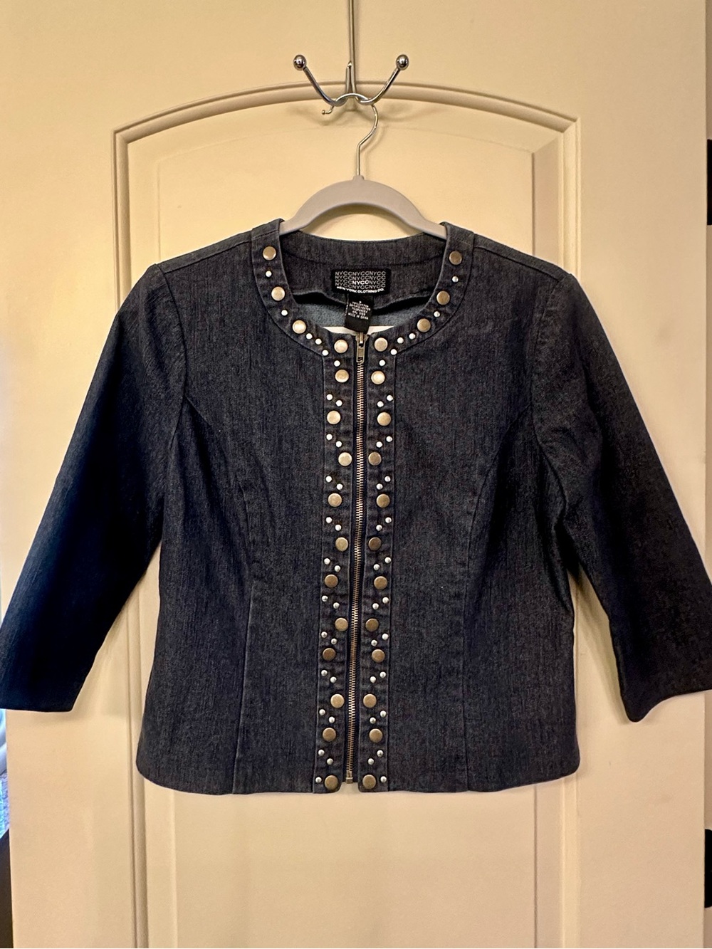 Women’s New York Clothing Co. Dark Wash Studded Jacket; Dark Denim Wash; Size S